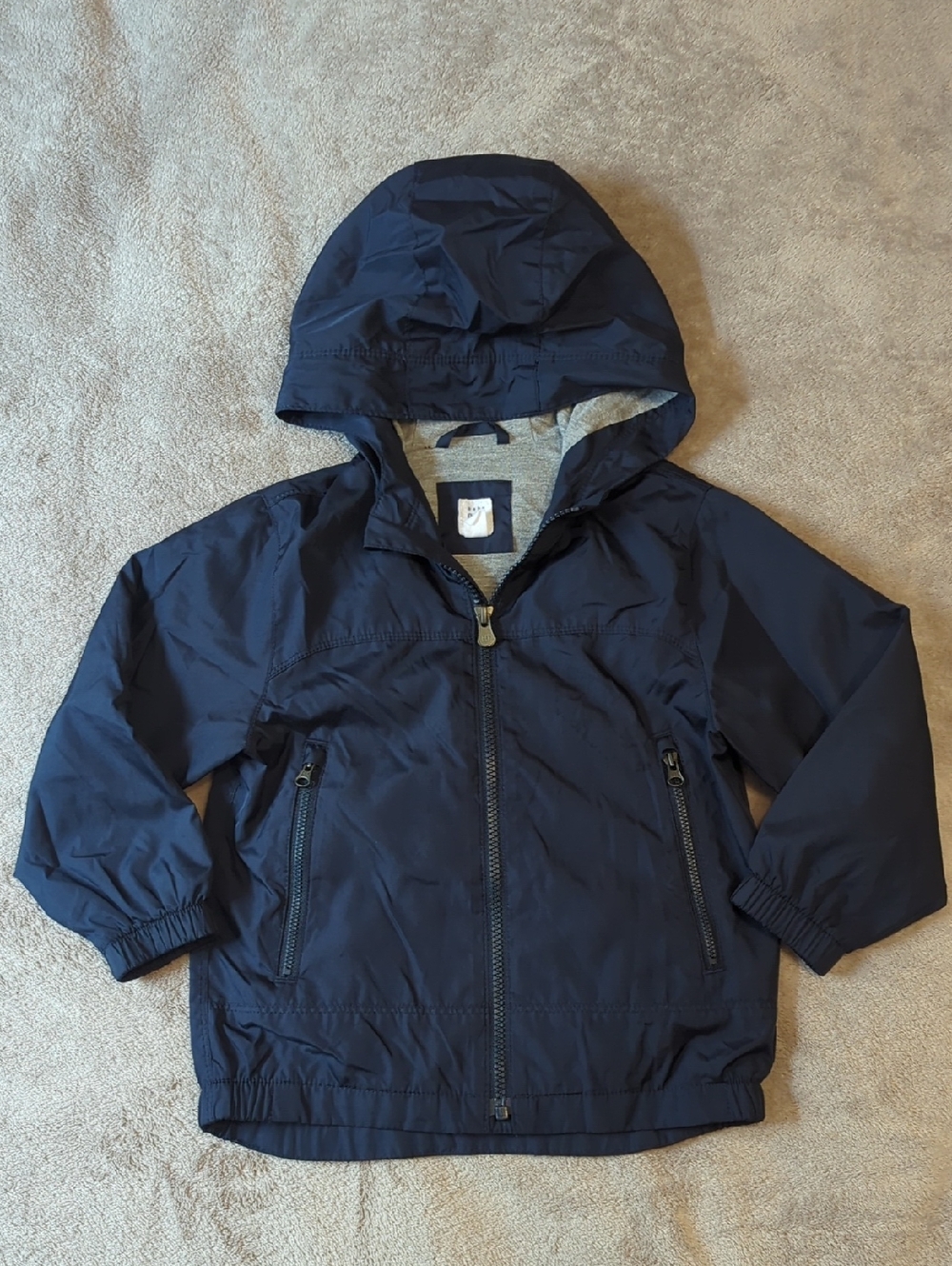 GAP Navy Hooded Jersey-Lined Kids Rain Jacket. 4y